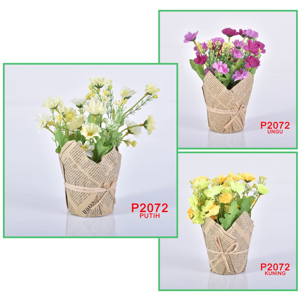 COD / HMPU Bunga Palsu Flower Artificial Bunga PLastik Import Pot Model Koran 3 Warna P2072-3