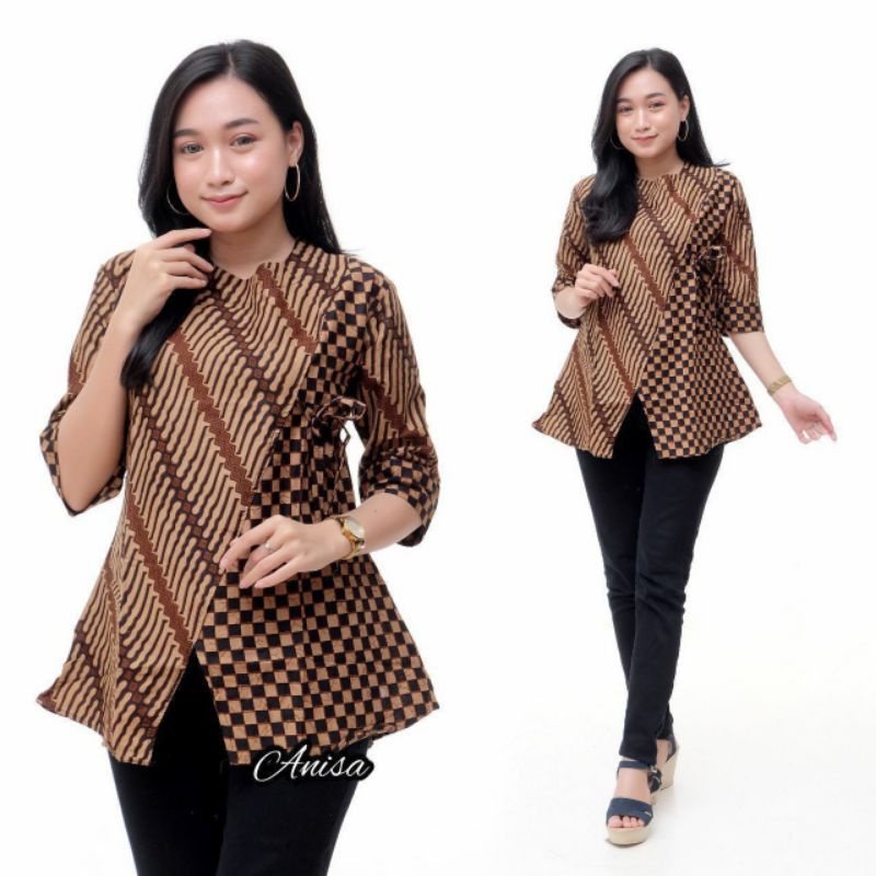 tey-17 Batik wanita ASJ SA HRB026 Kenongo Kemeja Tosca Pendek-Batik 2