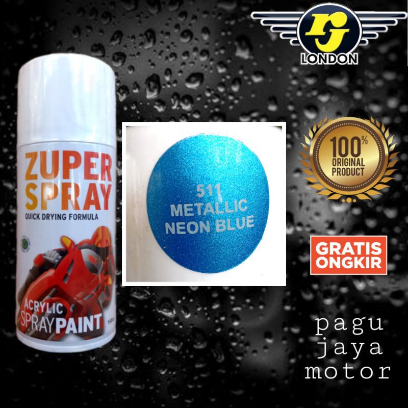 pilox pilok 150cc metallic neon blue biru 150cc zuper spray cat semprot spray paint untuk motor mobil sepeda velg helm kayu besi plastik