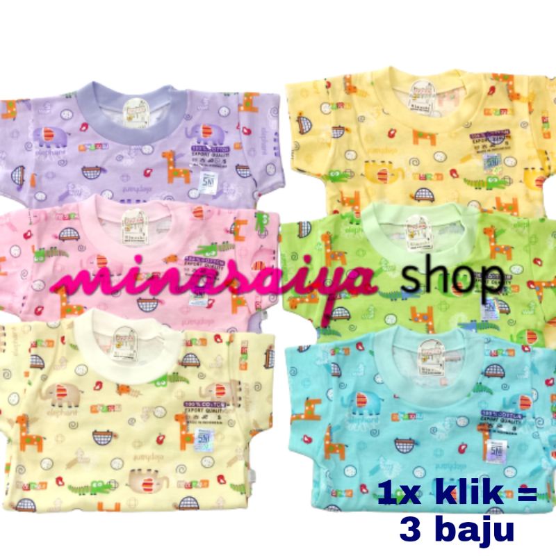 RIMOSHI 3 pcs dan ecer Kaos Oblong Bayi SNI Lengan Pendek Print Warna Uk. S - XL