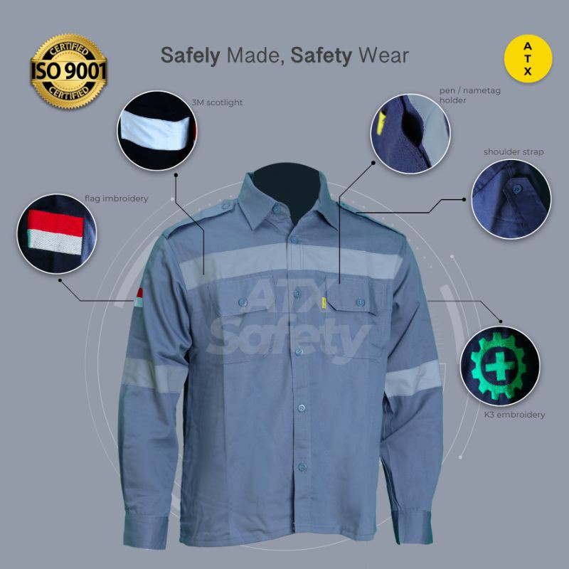 Wearpack Safety Baju Kerja Lapangan Lengan Panjang Merk ATX Abu Abu