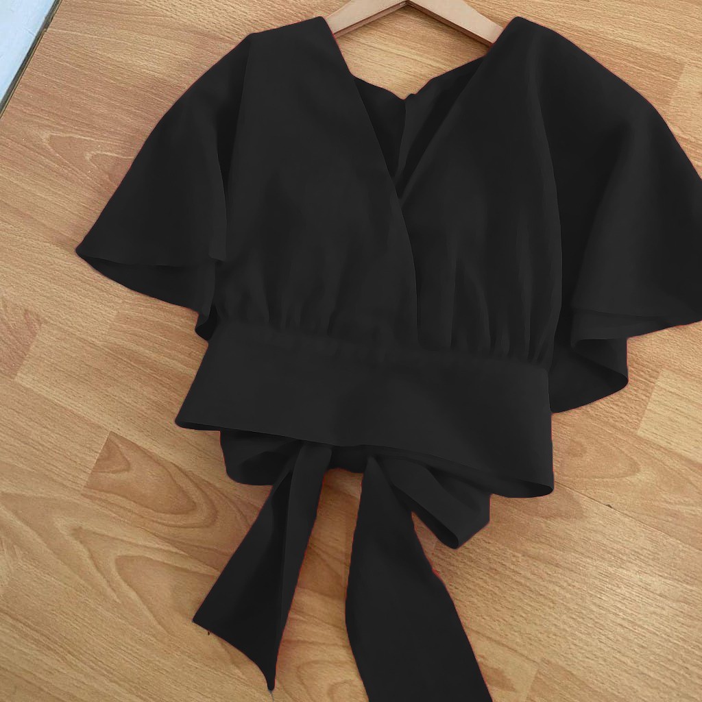 COD - Bow Back Cardi Femei Outer Crop Outher Croped Webbing Top Korean Premium Beautycrepe Fit L Fashion Baju Atasan Blouse Wanita Muslim Casual Style-4
