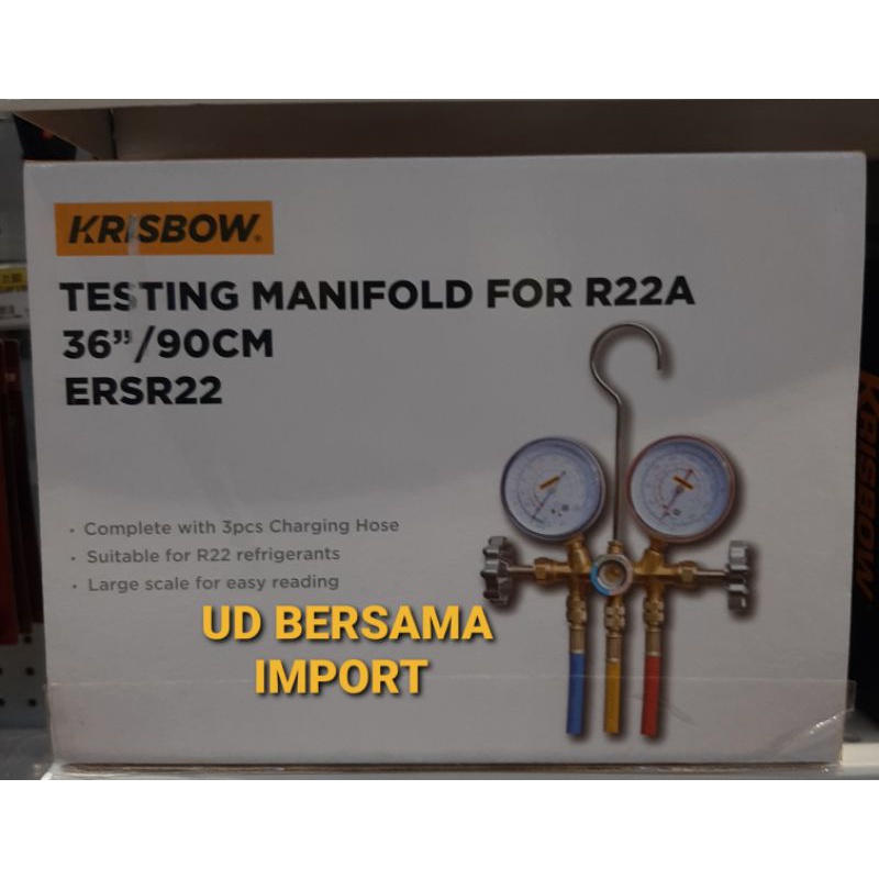krisbow testing manifold alat ukur tekanan untuk tabung freon R22 90cm