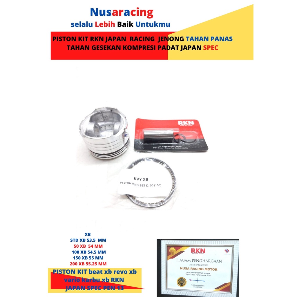 PISTON KIT BEAT SCOOPY VARIO SCOOPY blade Revo 100 Supra Kharisma bore up 130 cc-150 cc XB Jenong Blade 53.5 54 54.5 55 56 RKN JAPAN RACING MANTAP BUAT KOMPRESSI-1