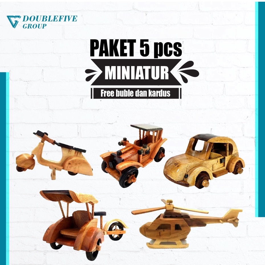 Miniature Paket E isi 5pcs Miniatur dari kayu [Vespa, Otran, Helikopter, VW, Becak]