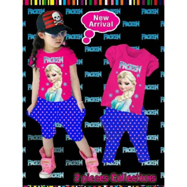 SETELAN KAOS ELSA FROZEN PINK