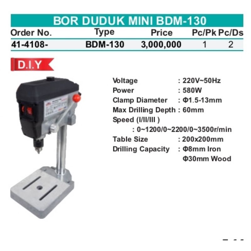 Mesin Bor Duduk Mini 13mm BDM 130 WIPRO