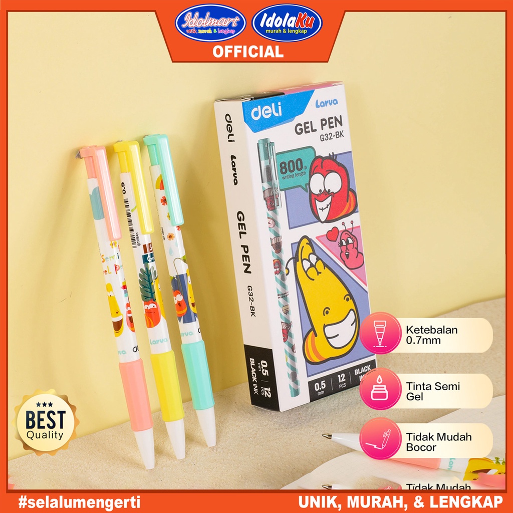 IDOLMART Deli Larva Ballpoint Pen / Pulpen Cetek 0.7mm Tinta 4 Warna  Ujung Tip Bundar dan Grip Karet EQ171 Deli Surabaya