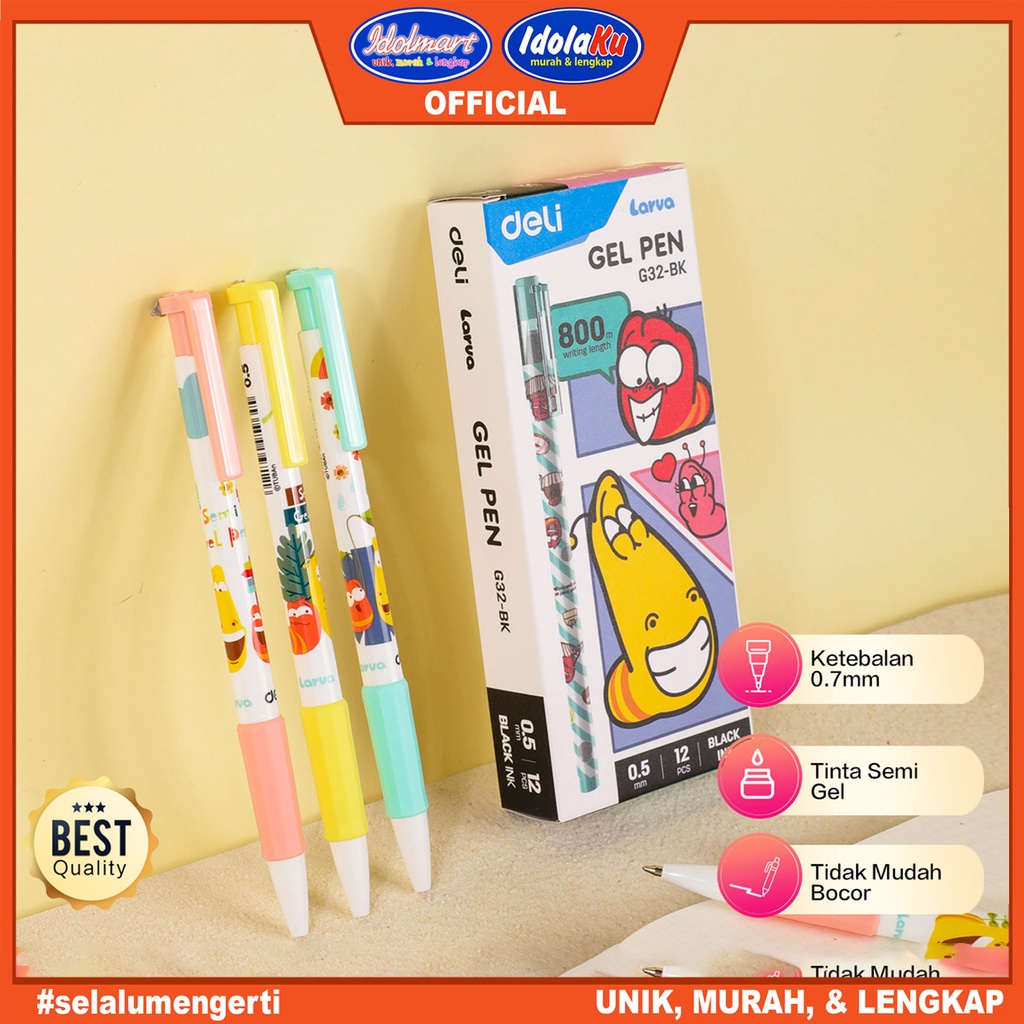 IDOLMART Deli Larva Ballpoint Pen / Pulpen Cetek 0.7mm Tinta 4 Warna  Ujung Tip Bundar dan Grip Karet EQ171 Surabaya