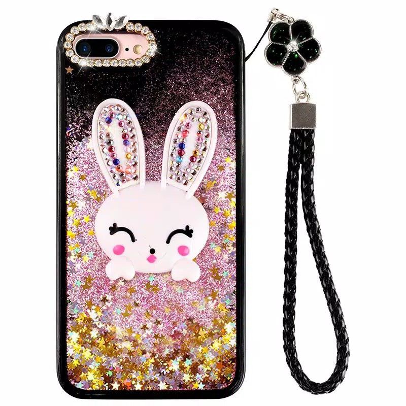Softcase glitter kelinci Oppo A5s A7 A12 pink