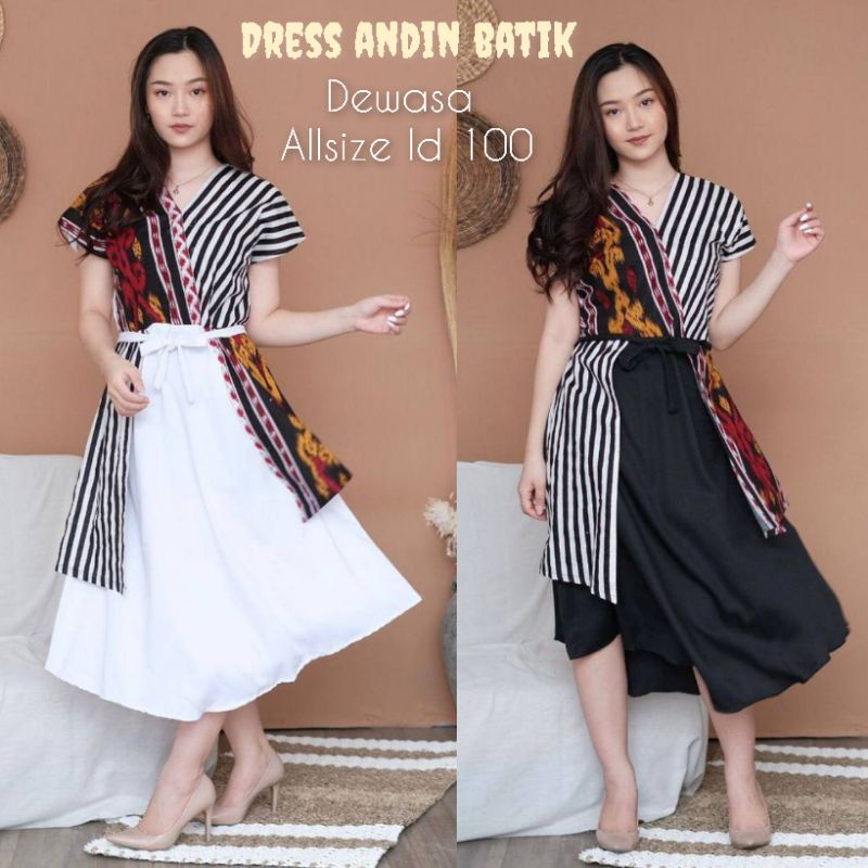 Dress andin dewasa dress batik kombinasi motif songket