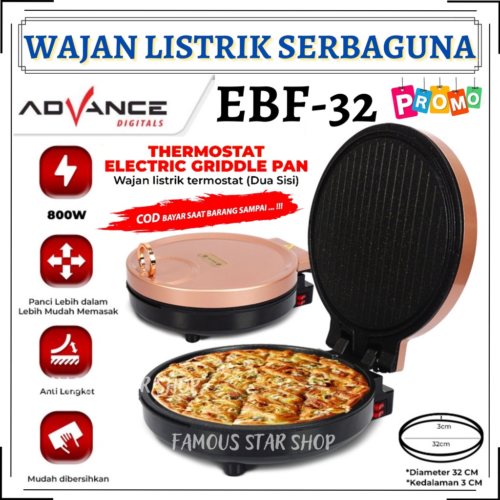 PROMO!!! Alat Pemanggang Serbaguna ADVANCE EBF-32 | Thermostat Electric Griddle Pan Advance EBF32 (pemanas dua sisi) | Wajan Listrik Serbaguna Advance EBF 32 Alat Pemanggang Daging / Alat Membuat Pizza dan Alat Pembuat Martabak | FMS