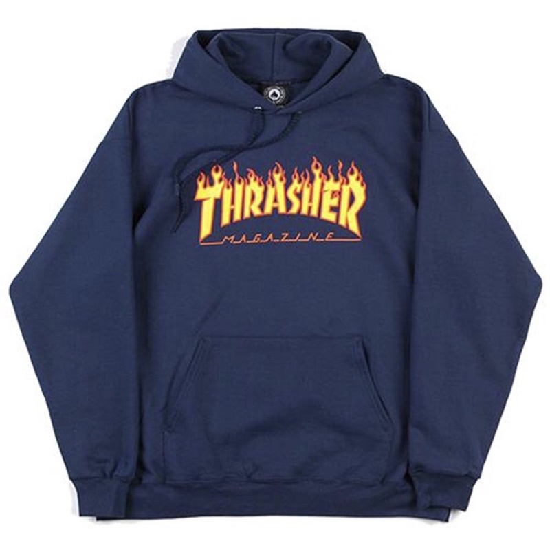 THRASHER FLAME LOGO HOODIE NAVY.