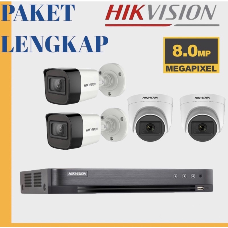 PROMO PAKET KAMERA CCTV HIKVISION 4 CAMERA 8MP FULL HD DVR 4 CHANNEL HIKVISION KOMPLIT