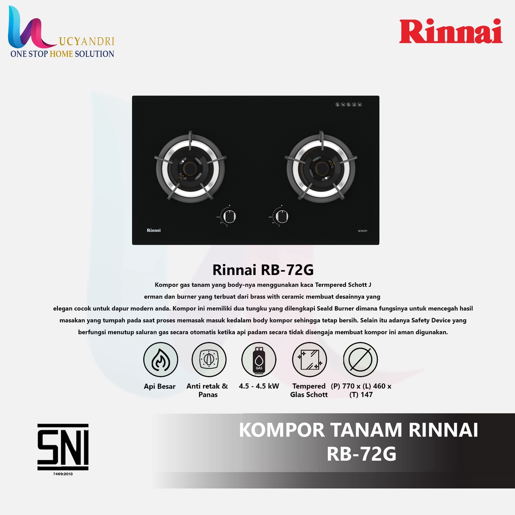 Built-in Gas Hob Rinnai Kompor Gas Tanam 2 Tungku Rinnai RB 72 G ORIGINAL