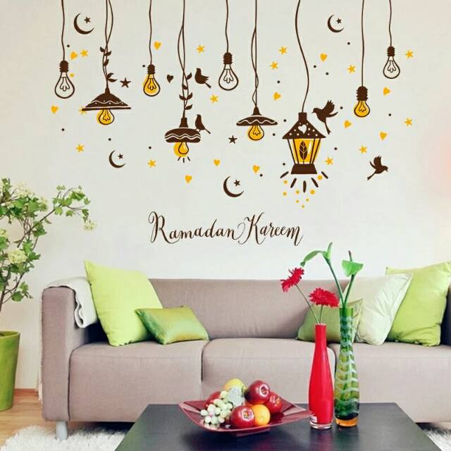 RELIZA WALLSTICKER LAMPU GANTUNG COKELAT RAMADAN KAREEM STIKER DINDING LDR7238