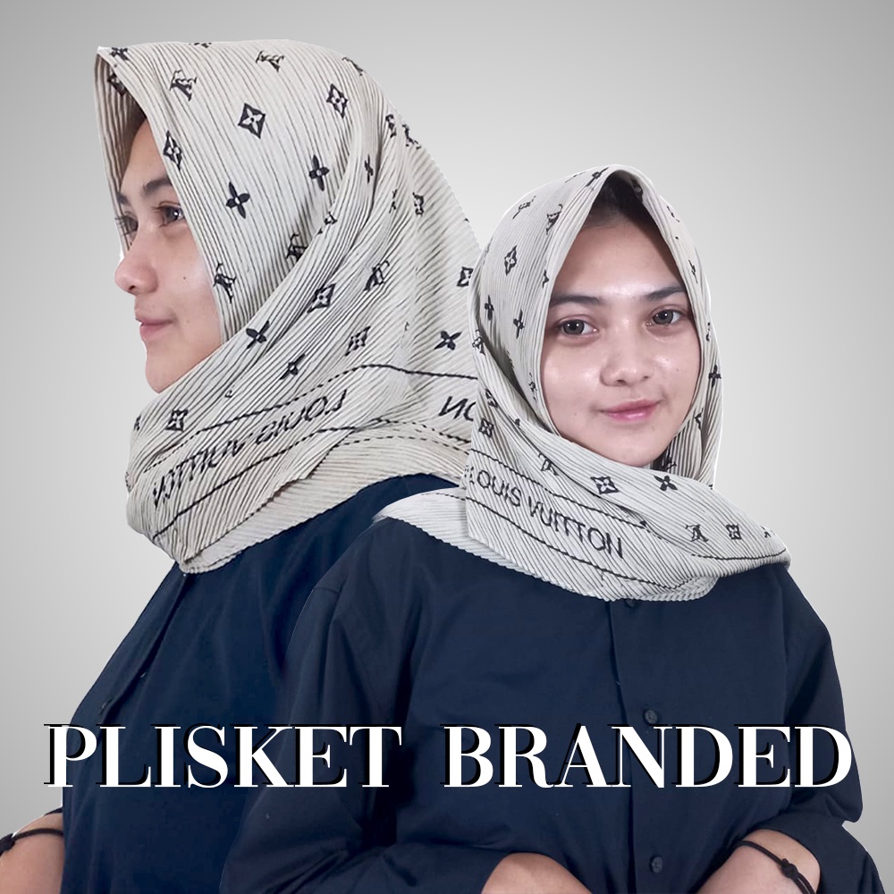 Hijab muslimah plisket segi empat motif branded