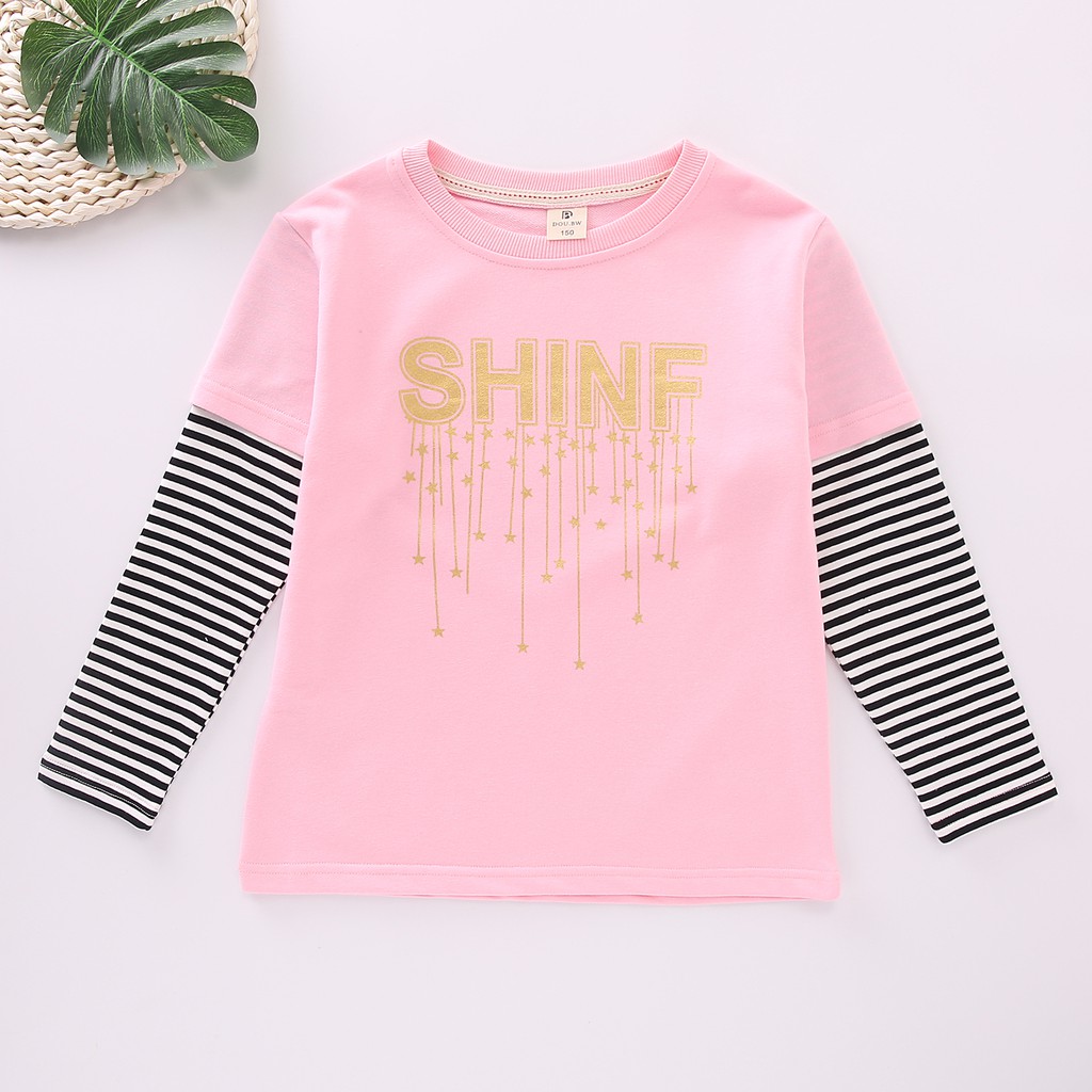 Kaos T-shirt  Anak Remaja Perempuan Lengan Panjang yang fashion casual style Import-Pink