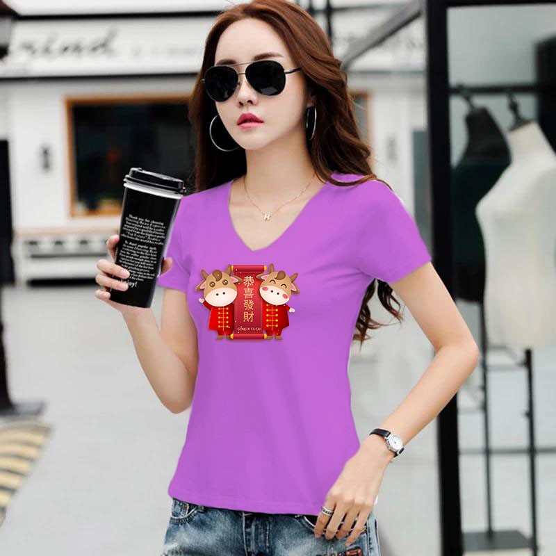 YOURTSTYLE1119 - KAOS IMLEK/ KAOS WANITA VNECK TWO COW CNY/ KAOS TERLARIS / KAOS VNECK