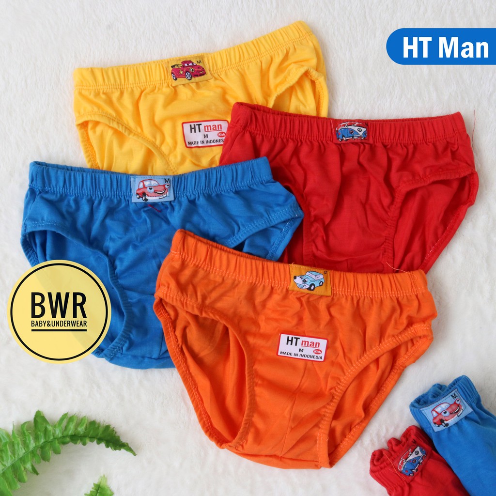 [ 3 pc ] CD HT Man POLOS KERUT / Celana Dalam Anak Harian Murah Dasar Warna Warni - Bwr