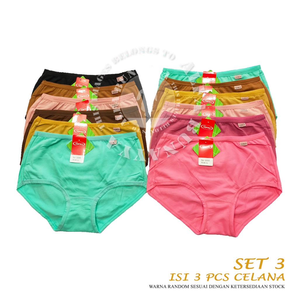 3 Pcs Celana Dalam Wanita SOREX 2055 - MAXY Cutting - Anti Slip Basic Panty CD Underwear - Pakaian Dalam Wanita Katun Cotton