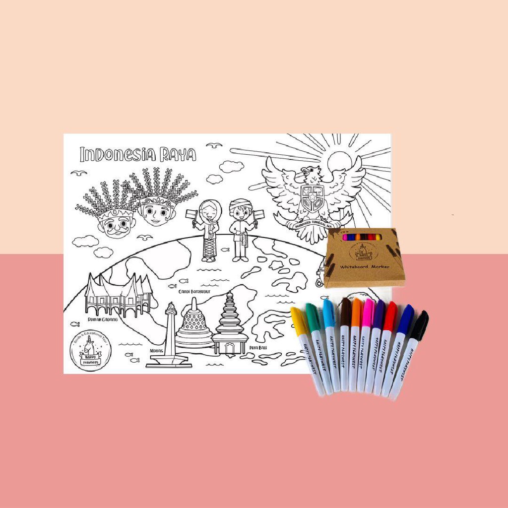 

1 SET MAT "MOTIF INDONESIA" & MARKER - WASHABLE SILICONE COLORING MAT ALAS MAKAN DAPAT DIWARNAI