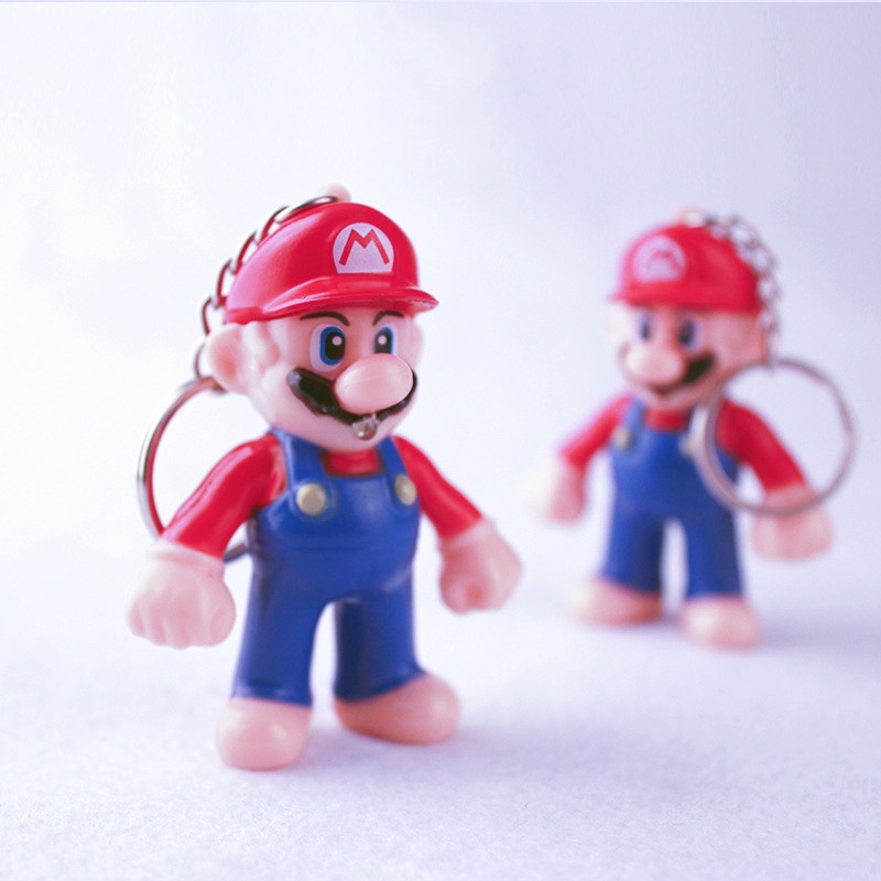 Baru Super Mario Action Figure LED Menyala Suara PVC Bros Mario Gantungan Kunci Koleksi Model Mainan Hadiah Ulang Tahun