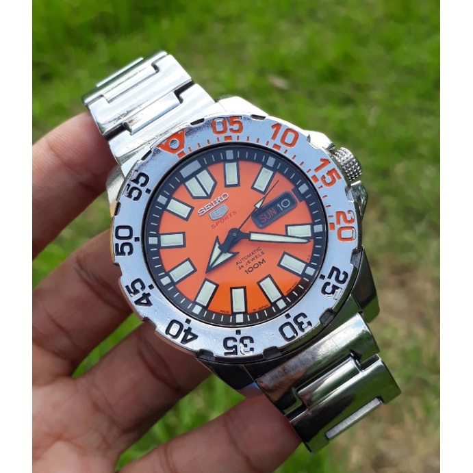 Jam Tangan Seiko 5 Sport Baby Monster Orange Original Seri SRP483K1 Rare Item