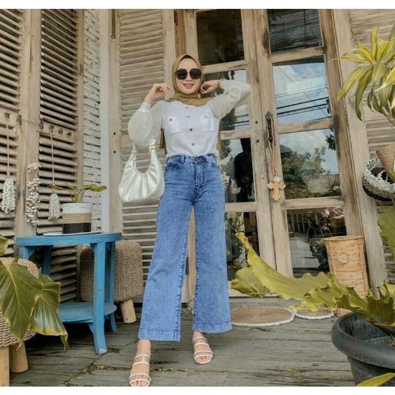 Highwaist Kulot Jeans Wanita Loose Hangover