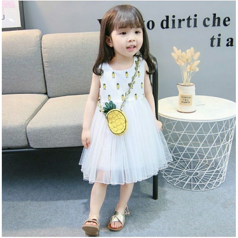 Dress Deploy Pineapple Tutu Impor Dress Tutu Import Dress Anak Import Korea 1-3 Tahun