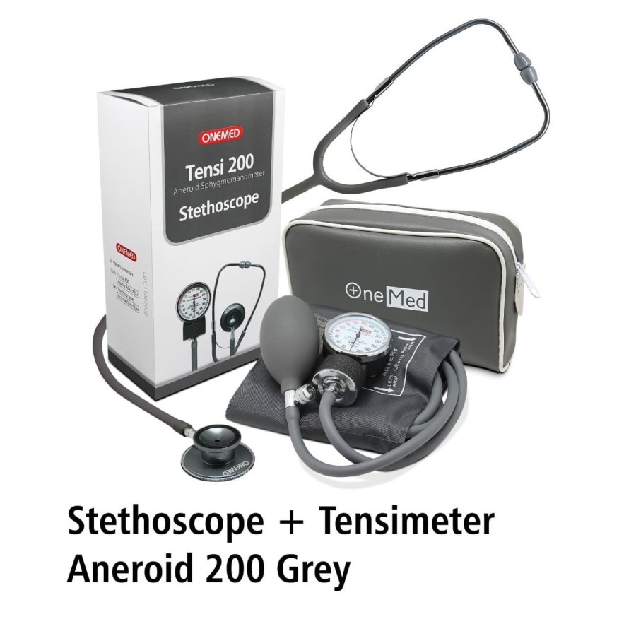 Tensimeter Aneroid + Stetoskop Warna Abu-Abu Onemed | Tensimeter Aneroid Onemed T200 Tensimeter Anal