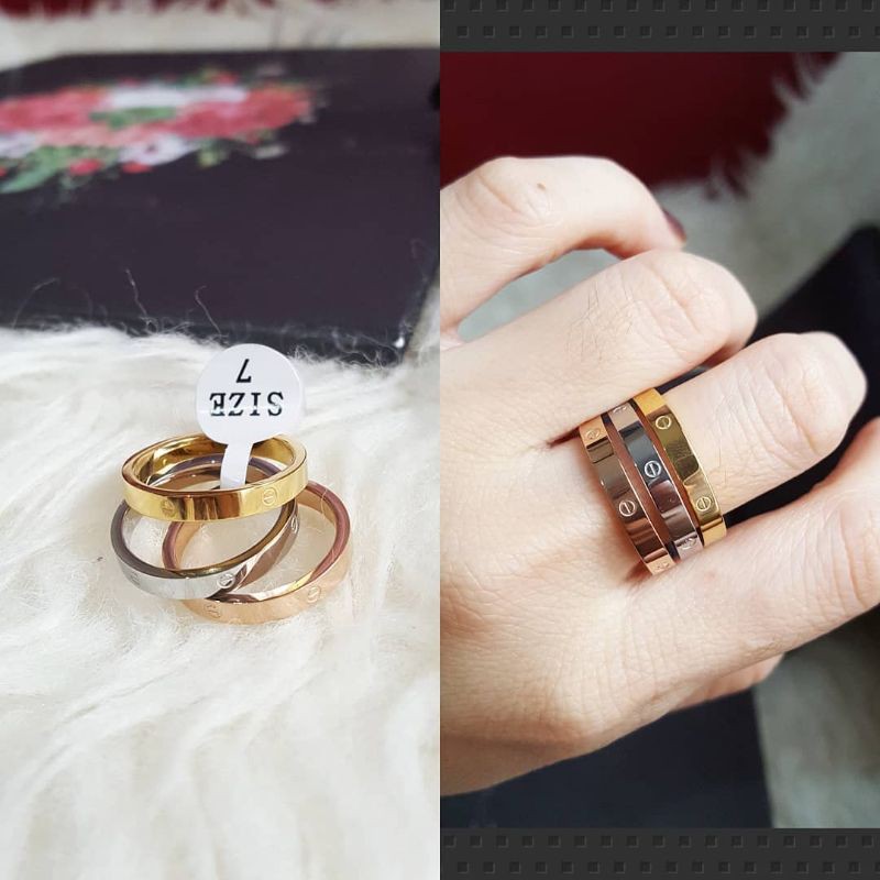 Cincin Titanium Wanita Model Simple Mewah Mirip Perhiasan Emas Asli