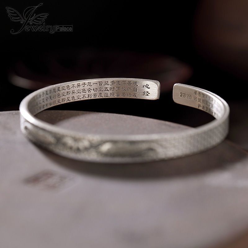 Gelang 925 Silver Model Lotus Terbuka Gaya China Vintage Untuk Wanita