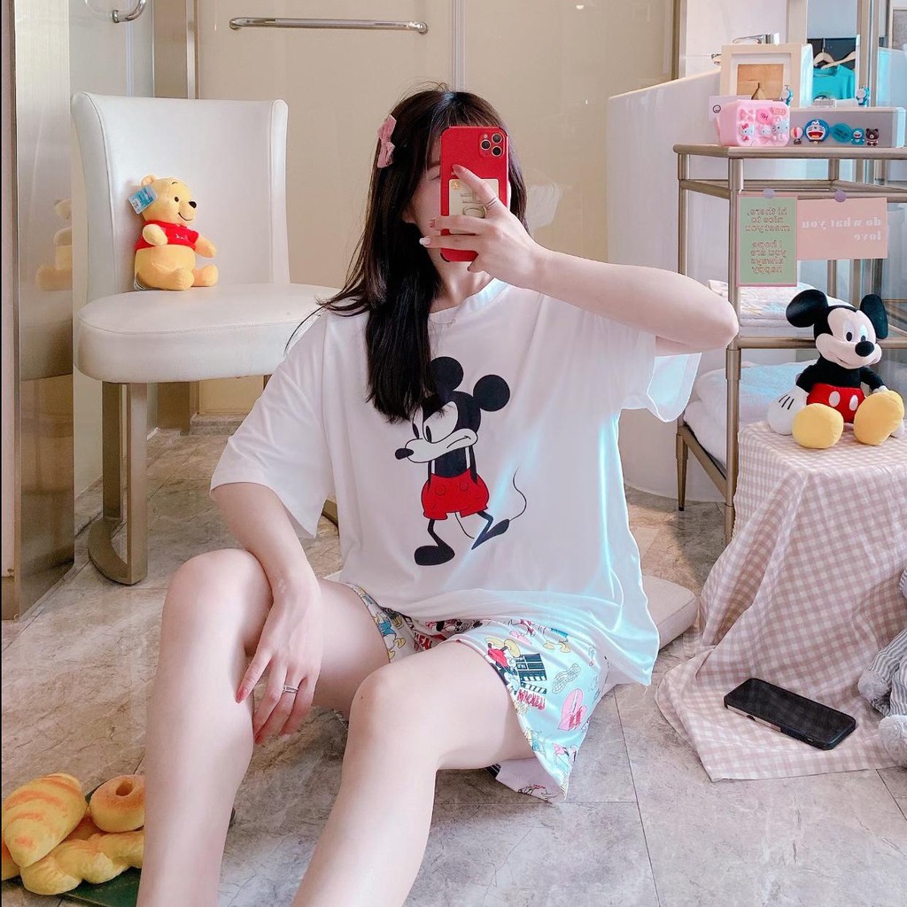 Baju Tidur Piyama Set/Piyama Wanita Import/Baju Piyama Pendek/Short Sleep Wear-J6-Putih Miky