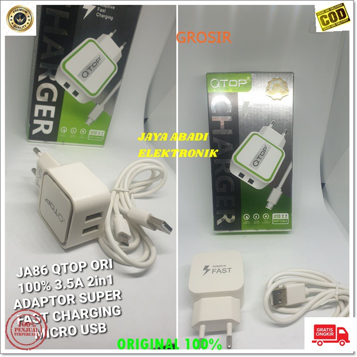 J86 ORIGINAL QTOP 3.5A ADAPTOR 2 USB SUPER FAST CHARGING TRAVEL ADAPTOR MICRO USB FLASH CHARGE QUICK MULTI adaptor hp micro usb cas casan super fast charging travel charger flash charge quick qualcomm adapter adaptive watt w kabel data androit handphone q
