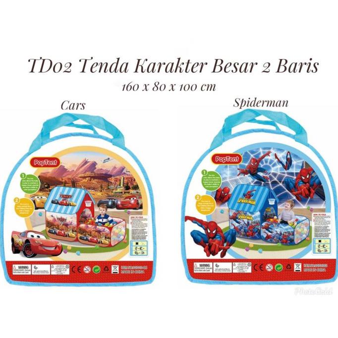 TD02 Tenda Karakter Besar 2 Baris - Tenda Anak Poptent - Rumah Mainan - SPIDERMAN