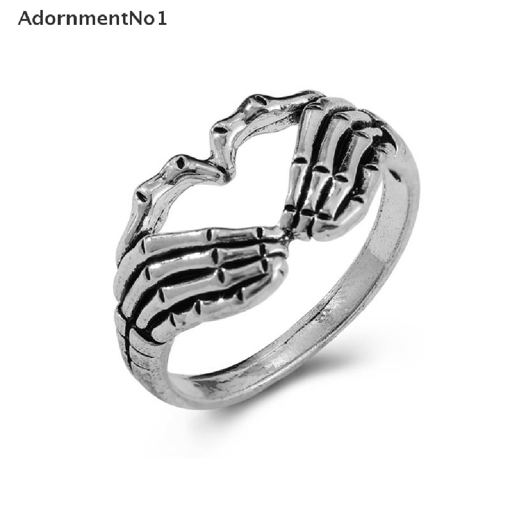 (AdornmentNo1) Cincin Gaya Punk Hip Hop Vintage Motif Telapak Tangan + Tengkorak Untuk Pria / Wanita