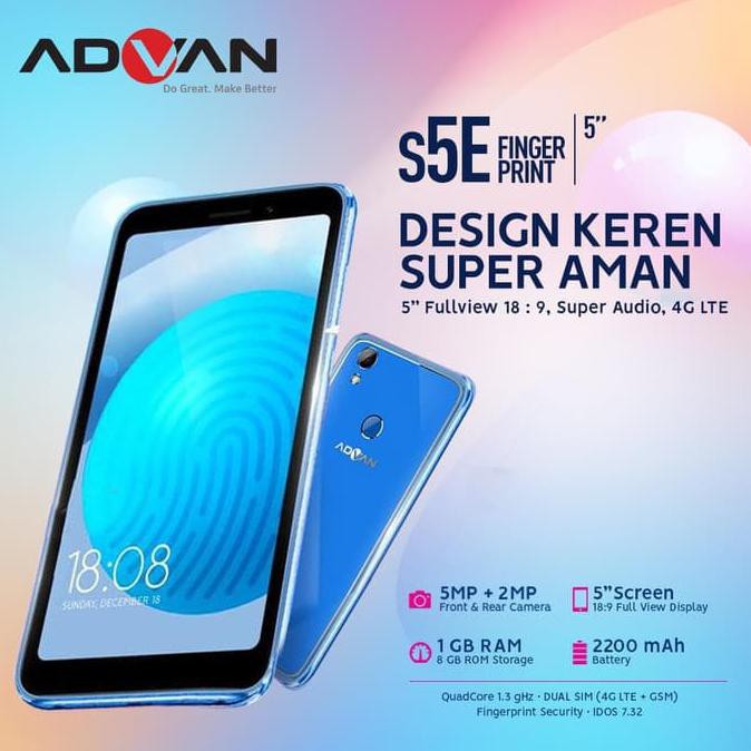TERMURAH ADVAN S5E FINGERPRINT 5" 1/8GB ANDROID MURAH READY STOCK