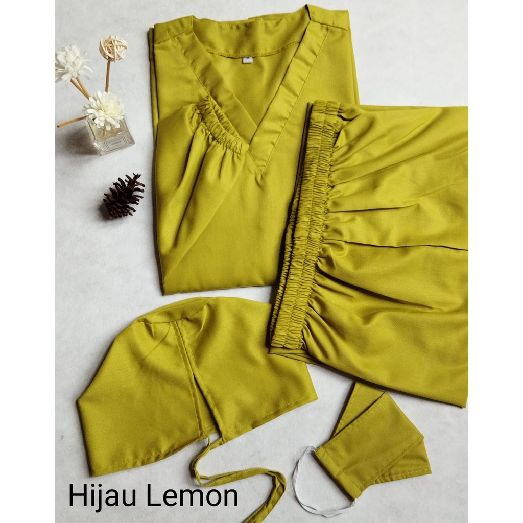 Baju OK OKA dokter jaga perawat petugas medis lengan PANJANG KARET ukuran S M L XL XXL-Hijau Lemon