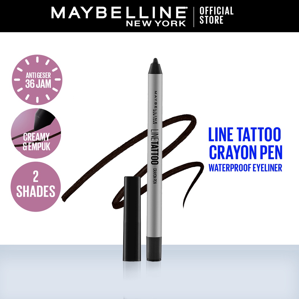 Maybelline Line Tattoo Crayon Pen Linerl- Makeup Eyeliner Waterproof Tahan Air Long Lasting Black