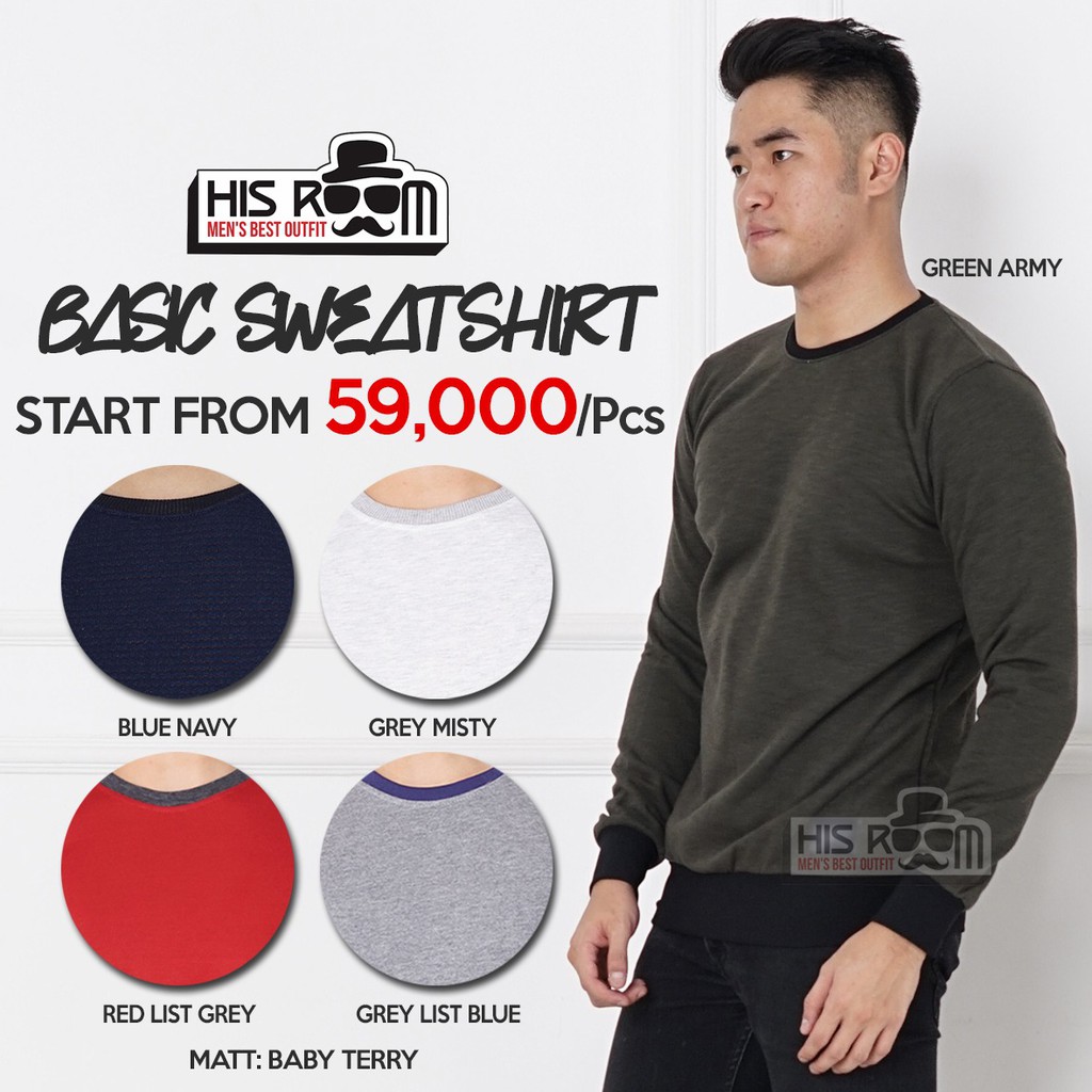 HSRM - Basic Sweater Pria Kaos Pria Lengan Panjang Sweatshirt Polos Premium Sweater Polos 265