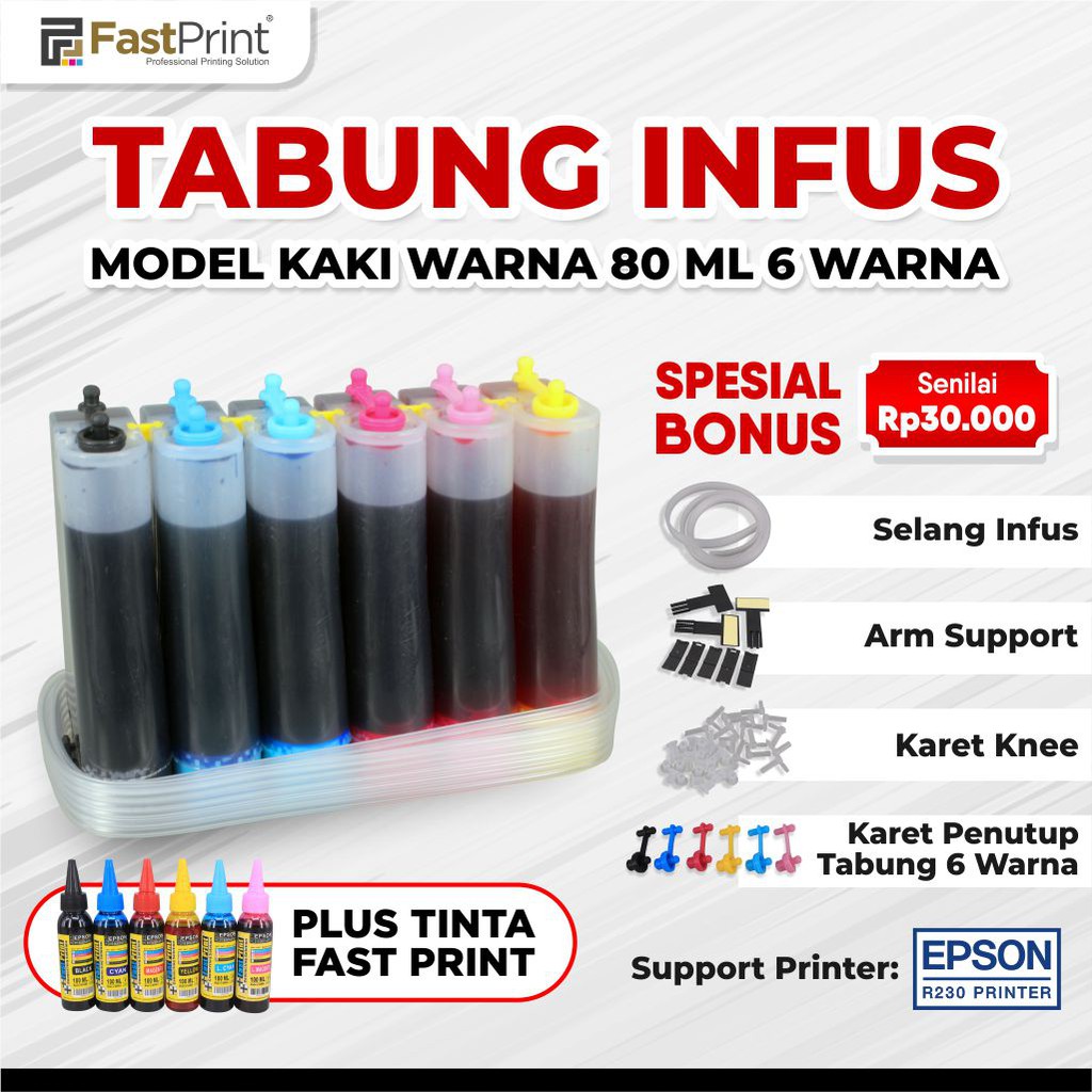 Paket Tabung Plus Ink 6 Warna 80 ML 80ML Kaki Warna