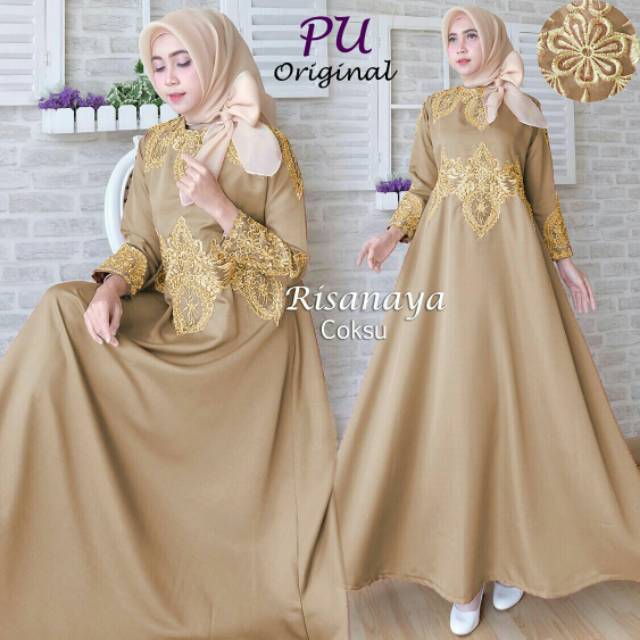 maxi risnaya ori PU - maxi pesta bordir mewah - maxi dress muslim syari cantik