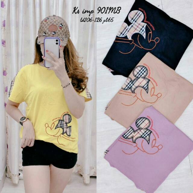 ATASAN KAOS OBLONG WANITA IMPORT PREMIUM BURBERRY MICKEY KS901