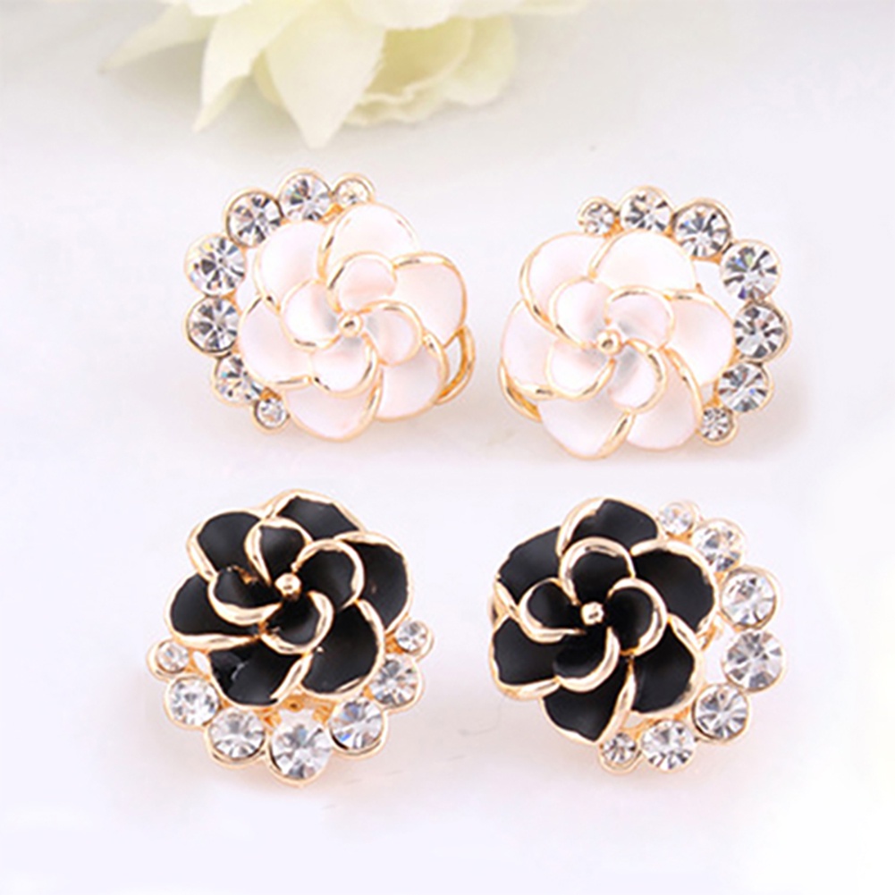 Hu Hu Hu Hu Hu Alat Bantu Pasang Kacamata♡ Anting Tusuk Motif Bunga Mawar Hias Berlian Imitasi Lucu Untuk Wanita