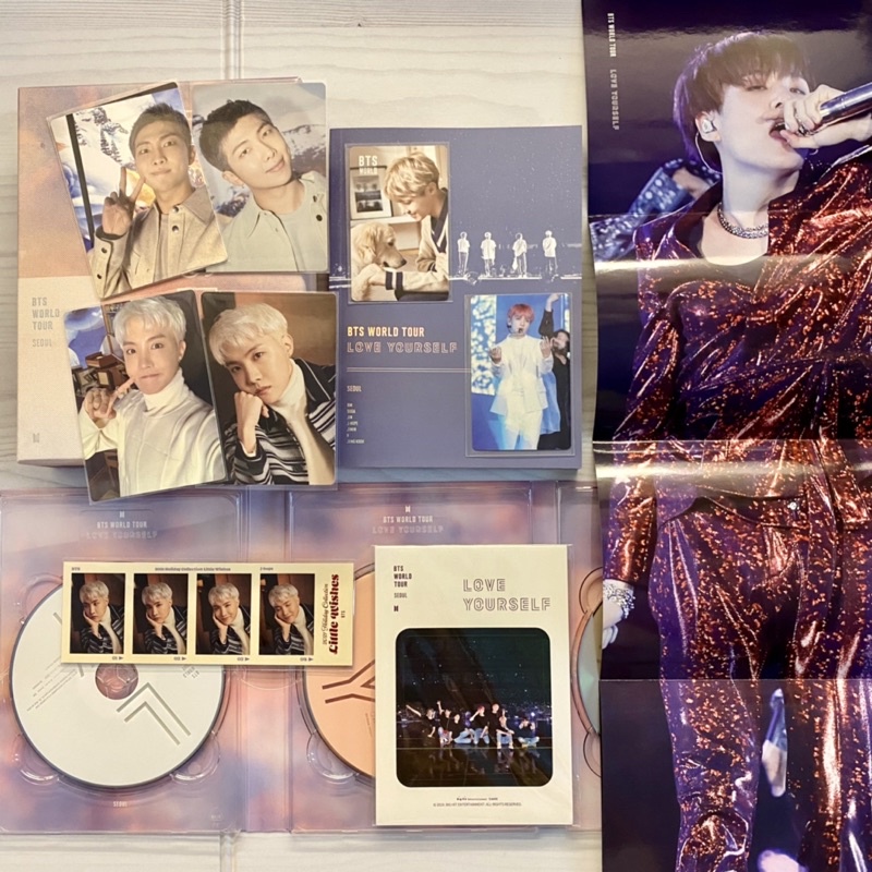 bts love yourself seoul dvd fullset with jungkook photocard & btsw double side pc j-hope & little wi