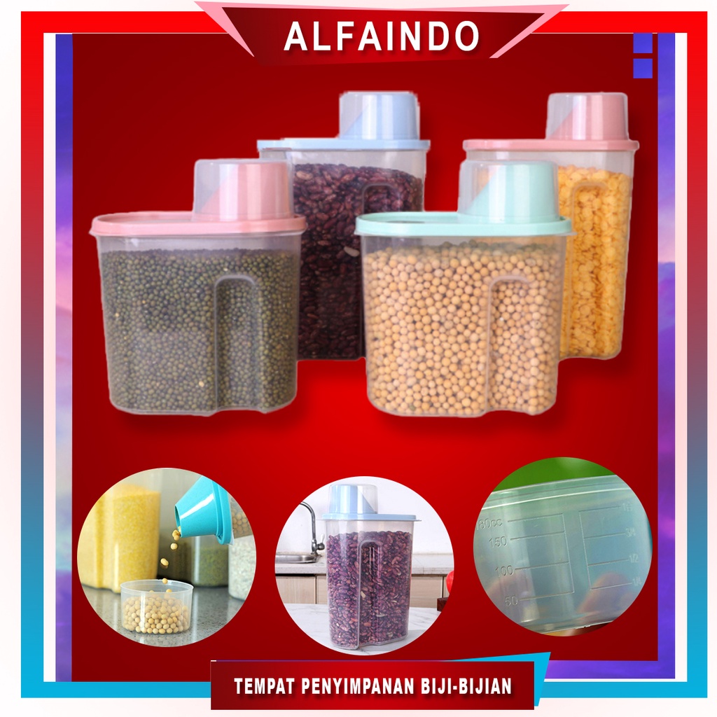 Alfaindo Storage Jar Tempat Penyimpanan Cereal Beras Kacang Kotak Penyimpanan Makanan Serbaguna - KU032