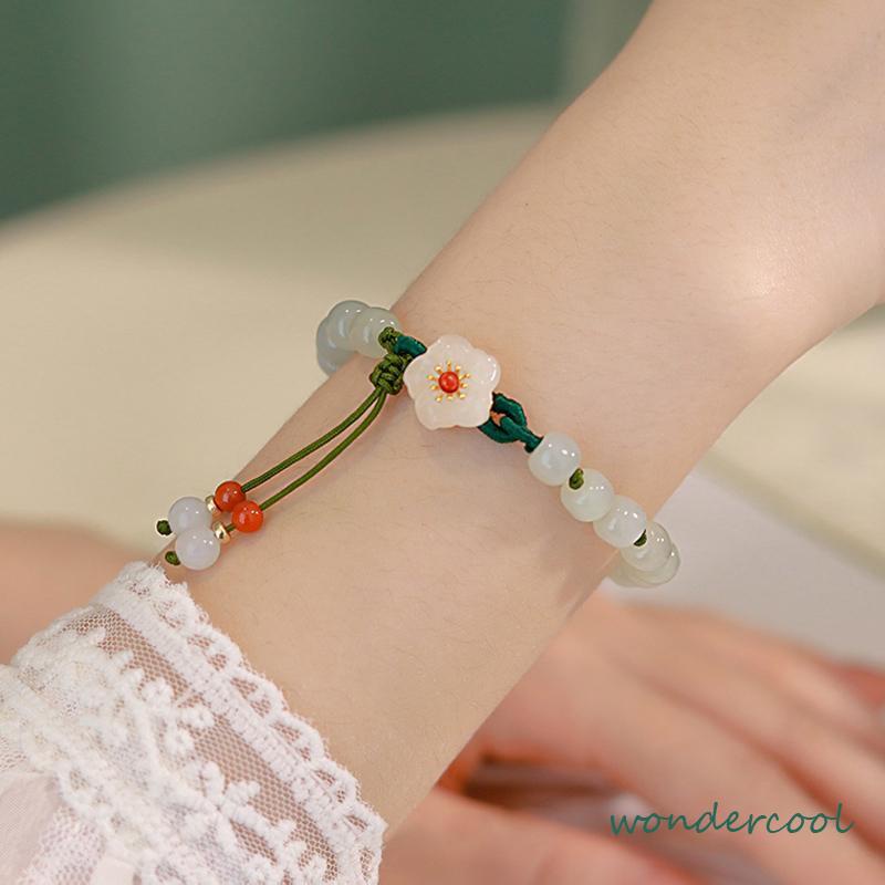 Jade Bead Gelang Kecil Peach Blossom Woven Perempuan Desain Niche Mahasiswa Pacar Hadiah-Won