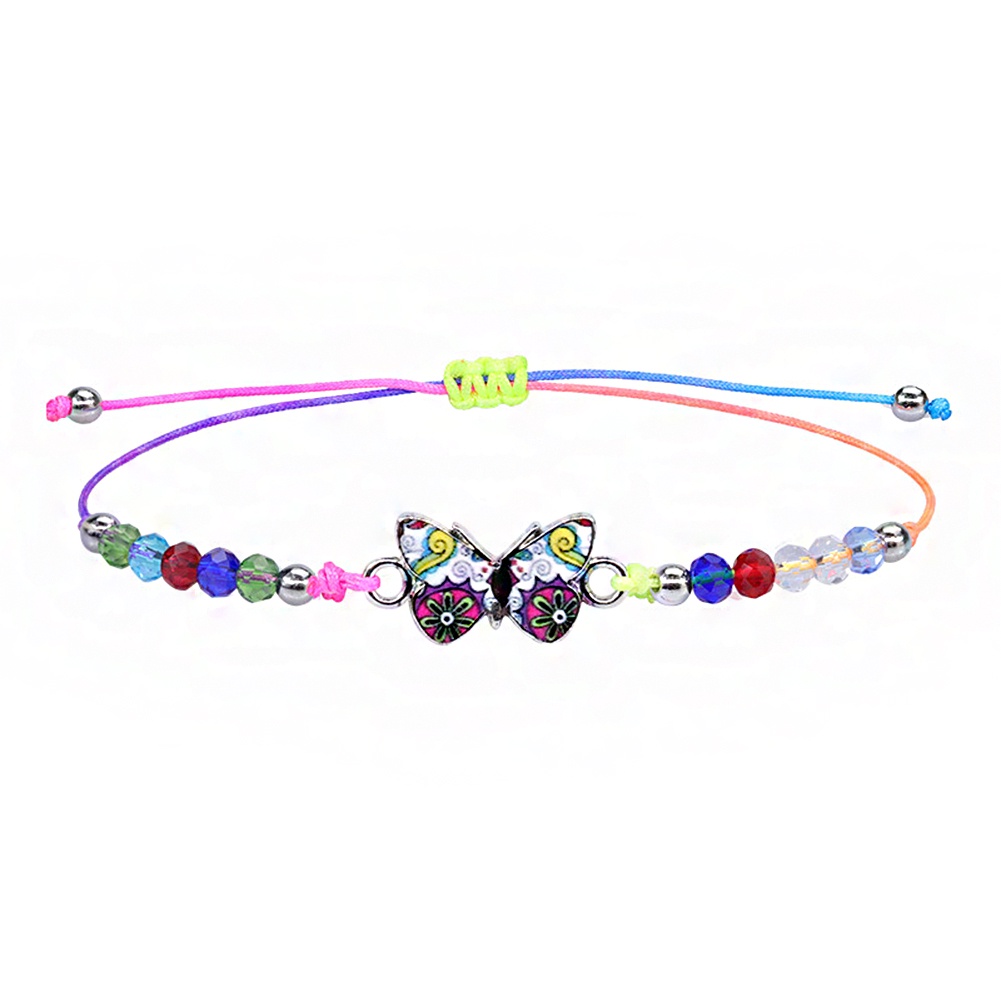 Gelang Tangan Wanita Model Tali Kepang Adjustable Hias Manik Kupukupu Kristal Retro Multi Warna