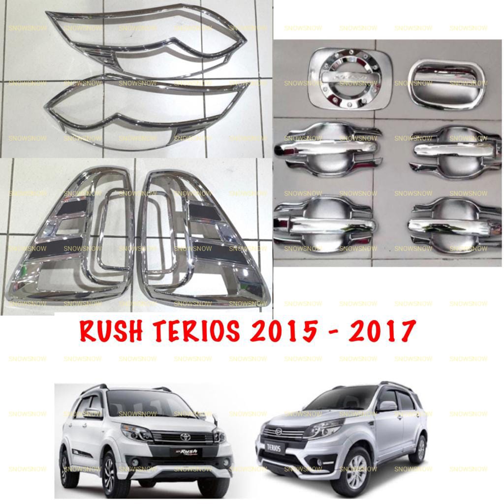 Paket Garnish Depan Belakang Outer Handle Tank Cover New Rush Terios 2015 2017 Hitam Chrome